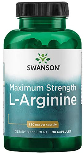 Swanson, Maximum Strength L-Arginine, 850mg, 90 Capsules, Acide Aminé, Haute Dosé, Sans Soja, Sans Gluten, Sans OGM