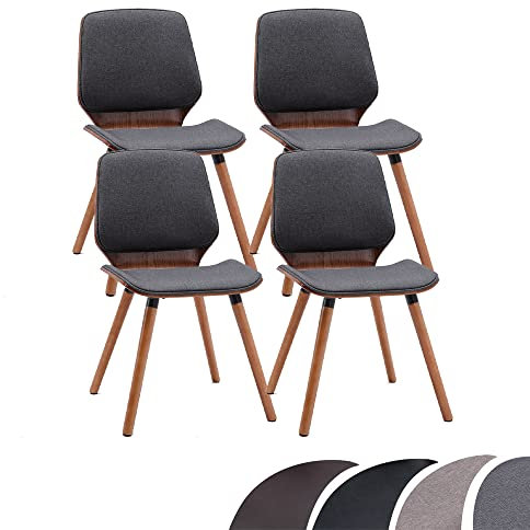 Mingone Esszimmerstühle 4er Set Küchenstuhl Holz Stuhl mit Sitzfläche aus Leinen Retro Design Stuhl aus Buchenholz für Küchen Esszimmer bis 150kg (Grau-Leinen 4er)
