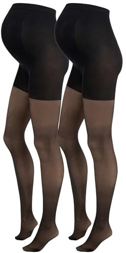 Herzmutter Collants grossesse femme Voile 20DEN - Collant de maternité transparents et mats - Beige, Noir - Lot de 2-1220 (L-XL, Noir, 2x)