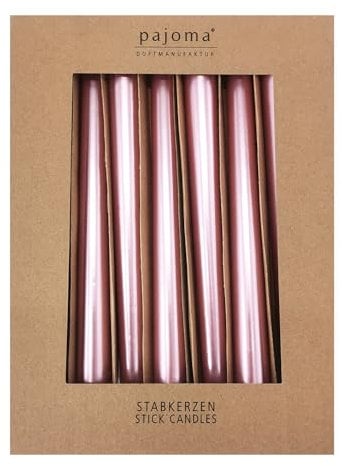 pajoma® Stabkerzen Rosé-Metallic 10 Stück - Höhe 25 cm ø 2,2 cm | Brenndauer 7 Stunden, Premium Qualität - einfarbige Spitzenkerzen