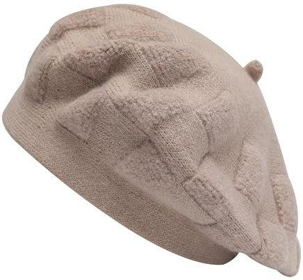ZLYC Damen Baskenmütze Klassische Französischen Barett Einfarbig Warm Beret(Kariert Hell Kaffee)