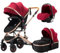 YAZOCO kinderwagen 3 in 1, Zusammenklappbar kinderwagen mit Wickeltasche,Komplettset Becherhalter,Moskitonetz, Fußabdeckung,Sitzzubehör (2 Rot)