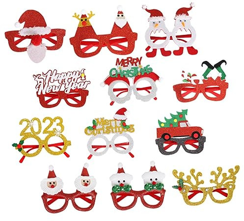 Homoyoyo 12st Rentierbrille Weihnachtssonnenbrille Weihnachtsbrille Mit Glitzerndem Rahmen Foto-requisiten Für Weihnachtskostüme Weihnachtsparty-brille Geschenk Elch Vlies Kind Schmücken