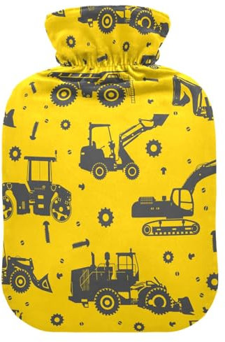 Machinery Cars Wärmflasche mit Bezug Wärmflaschen zur Schmerzlinderung Warmwasserbeutel Heizflaschen für Krämpfe, 1L