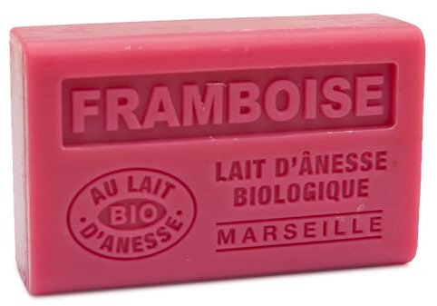 Label Provence Savon de Marseille – Französische Seife mit frischer Bio-Eselsmilch – Himbeerduft – 125 g Riegel