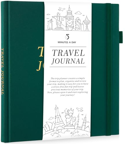 5 MINUTES A DAY Travel Journal for Women, Adventure Book for 20 Trips, Travelling Planner Notebook Diary for Traveler, Vocation Planner, Travel Gifts(126 Pages, Dark Green)
