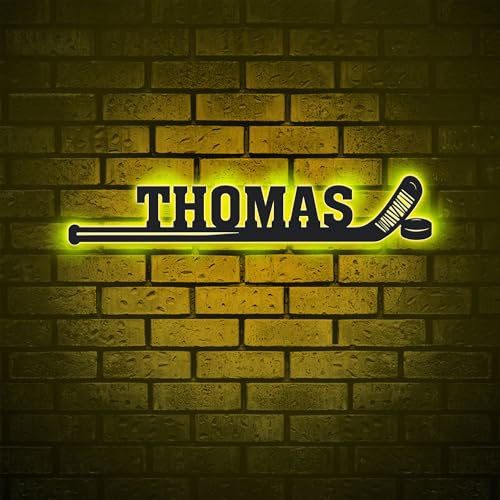 Benutzerdefinierter Hockeyschläger Mit Namensschild, Hockeyspieler Name, Metall Wandkunst LED Leuchten, Hockeyschläger Schild, Eishockey Liebhaber, Geburtstagsgeschenke Heimdekoration