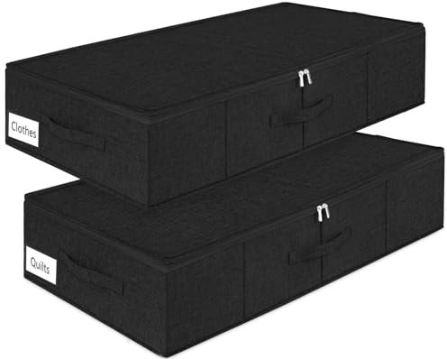 mepure Under Bed Storage with Lids, 2 Pack Underbed Storage Box With Lid, Foldable Sturdy Clothes Storage Drawer Organizer W/ 3 Handles