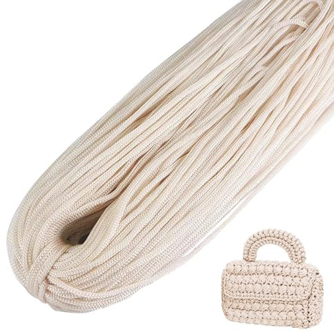LEREATI Polyester Garn, Makramee Garn 3mm x 200m Polyester-Seil Polypropylen-Kordel Makramee Schnur Geflochten für Handtasche, Häkeltasche, Strickwaren, Wohndekorationen (Helles Beige)