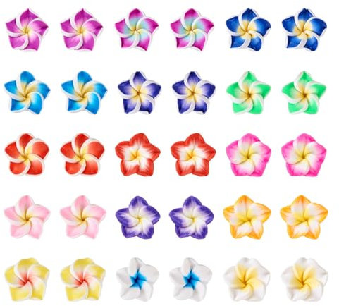 Boutigem 120 Stück Multicolored 3D-Plumeria-Blumenperlen aus Polymer-Ton für Schmuckherstellung