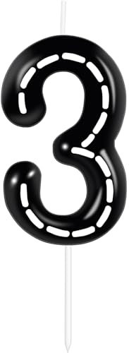 Yiran Birthday Number 3 Candle, Racing Happy Birthday Number 3 Cake Toppers,Black and White Stripe Racing Birthday Cake Decorations Toppers for Boys Kids Car Theme Birthday Party Supplies, YSLZ-SC3