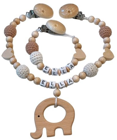 2er Set Individuell gestaltetes Babygeschenk personalisiertes baby geschenk mit Namen für Mädchen oder Junge Baby Geschenk personalisiert zur Geburt & Taufe (2er Set Braun Beige Herz Elefant)