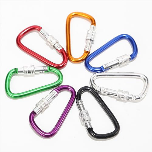 7 Couleurs Mousqueton Verrouillage Automatique en Alliage d'Aluminium, D-Ring de Fixation, Porte Clé Léger et Résistant, Boucle de Sac à Dos (Colorée)