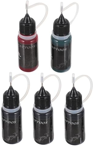 Temporäre Tattoo Tinte 10ml, 5 Flaschen, Simulierte Zeichentinte | Künstlerische Designs, Wasserresistent, Geeignet für Anfänger, Hält Muster etwa Woche