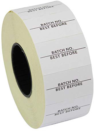 CT7 Preisauszeichneretiketten, 26 mm x 16 mm, bedruckt Batch No. / Best Before, 10 Rollen/10.000 Etiketten