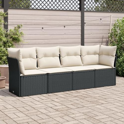 Festnight Gartensofa Rattan Sofa mit Stauraum 4 Sitzer Lounge Sofa Outdoor Rattansofa 3er Balkon Lounge Klein Balkonmöbel Couch Gartenlounge Gartenmöbel Polyrattan