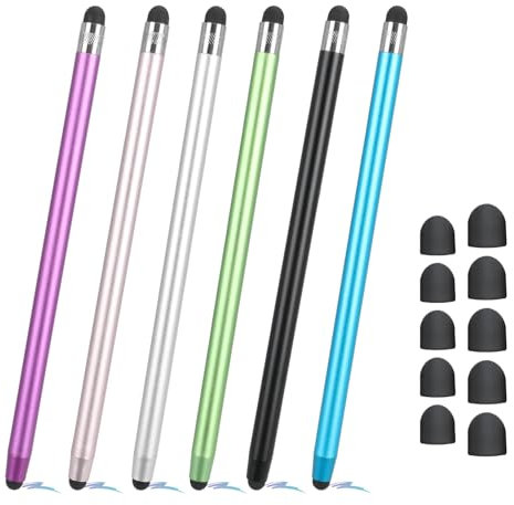 6 Stück Tablet Stift, Empfindlich Stift für Tablet, 2 in 1 Touchscreen Stift zum Zeichnen und Schreiben, Handy Stift mit 10 Ersatzspitzen, Gummi Touch Pen für Tablets, Smartphones und Touch Geräte