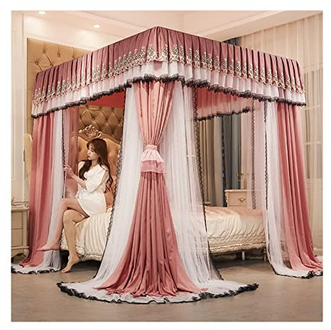 Betthimmel-Moskitonetz für Doppelbett, luxuriöser 4-Pfosten-Betthimmel im Schienenstil, 360° umwickelter Bettvorhang-Moskitonetz (Größe: 150 x 200 x 210 cm)