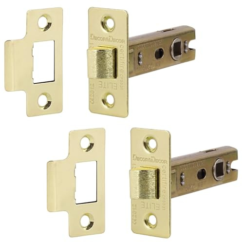 Decoranddecor 3 Inch Tubular Mortice Latch for Internal Doors, Fire Rated - 2 Pack - 57 mm Back Set - 76 mm Overall Length- Polished Brass