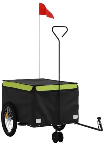 vidaXL Fahrradanhänger, Anhänger für Fahrrad, Lastenanhänger mit Deichsel Sicherheitsflagge, Transportanhänger, Schwarz Grün 45kg Eisen