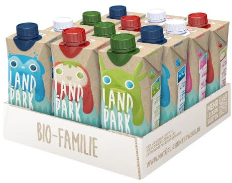 Landpark Bio-Familie Probier Mix, 48x0,5l I Kindergetränk ohne Zucker und Süßungsmittel I Ab 1 Jahr geeignet I natürliches Mineralwasser mit Bio-Fruchtaroma I Wasser mit Geschmack I pfandfrei
