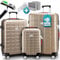 MONZANA® 3tlg Kofferset TSA Schloss Organizer Kofferwaage Gel-Griffe Zwillingsrollen Standfüße Trolley Reisekoffer Hartschale Koffer M-L-XL Champagner