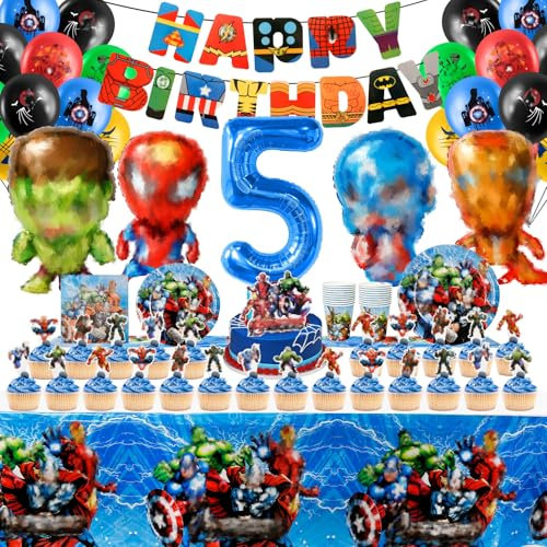 Party Decorations Set - 102 PCS Birthday Balloons, Plates, Napkins, Cups, Cake Toppers, Tablecloth for 10-20 People