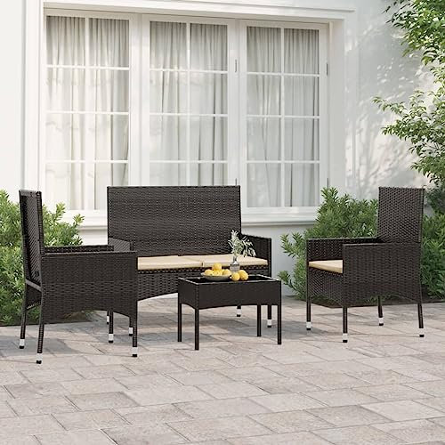 WEMYUFURN 4-TLG. Garten-Lounge-Set mit Kissen Schwarz Poly Rattan, Outdoor-Sitzgruppe, Terrassen-Lounge-Set, Garten-Couchgarnitur - Wetterbeständig, Komfortabel - für Terrasse, Garten und Balkon