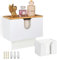 EFUTURETIME Juego Dispensador de Toallas de Papel de Bambú con Tapa Magnética - Caja De Pañuelos Pequeña, 27,5 × 16 × 13 cm - 12.5 × 7.5 × 8.5 cm para Toallas de Papel H2, Pañuelos, Blanco