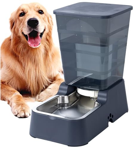 Dispensador automático de comida para perros y agua para perros, 5 L, dispensador de comida para gatos y gatos para perros medianos y grandes, gatos y otros animales (dispensador de agua gris oscuro