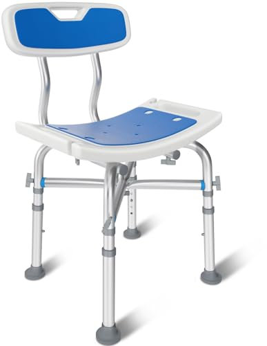 KingPavonini Sedia da doccia con schienale resistente, 227 kg, regolabile in altezza, cuscinetto in EVA sgabello antiscivolo, per anziani, portatori di handicap e disabili, montaggio senza attrezzi