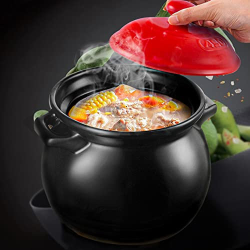 Mxxephemer Everyday Use Casserole Dish with Lid Hob To Oven High Temperature Soup Crock Pot Saucepan for Microwave Oven and Open Flame Stoves,black3.5L (Black 6L)