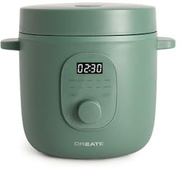 CREATE/RICE COOKER/Arrocera eléctrica multifunción 1,2L verde sage/Programable hasta 24h, con cesta vaporera, prepara tartas, guisos o sopas, función de mantener el calor, 300W