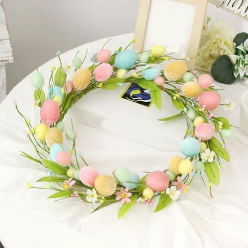 Osterkranz, künstlich, pastell, Ostern für Eier, Frühlingskranz zum Aufhängen an Türen, Fenstern oder Wänden, 42 cm