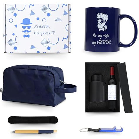 Makai - Regalo Original Hombre - Taza Personalizada, Neceser Viaje, Sacacorchos, Llavero y Soporte para Móvil, Bolígrafo, Regalo Cumpleaños Hombre, Regalo Hombre, Pack Regalo Hombre