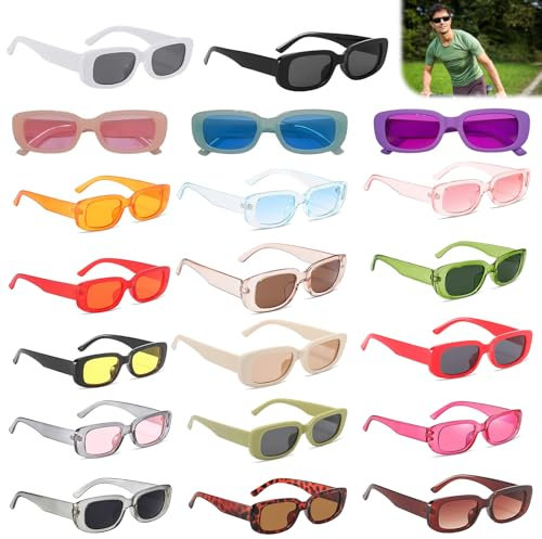 GAOUTO 20 Stück Vintage Rechteckige Sonnenbrille: 90er Retro Sonnenbrillen Set, Modische Retro-Brille mit UV Schutz, Trendy Brille für Damen Herren, Sonnenbrille für Party, Geburtstag und Konzerte