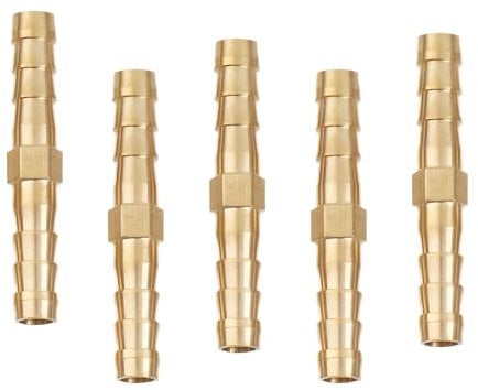 5PCS 8mm Brass Hose Barb Fittings, Quick Release Hose Pipe Couplers,Durable Hose Connectors for Fuel, Water, Air, and Gas Pipes