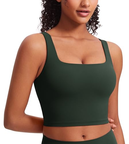 CRZ YOGA Butterluxe Square Neck Crop Top | Leichter Halt, Herausnehmbare Pads, Yoga, Extrem Weich, Breite Träger, Longline Sport BHs für Damen