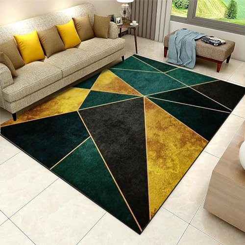 SMXVRC GrüN Gold Geometrie Teppich, 160x230cm, Modern SmaragdgrüN Marmor Wohnzimmer Teppich, Leicht Zu Reinigen Langlebig DüNn Wasserabsorbierend Kurzflor Teppiche für BüRo Arbeitszimmer