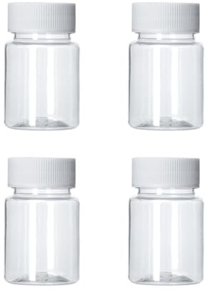4 Pcs Empty Plastic Medicine Bottles Clear Pill Bottles Portable Vitamin Tablet Case Refillable Reagent Containers Medicine Dispenser Holder with Screw Caps for Liquids 50 ml
