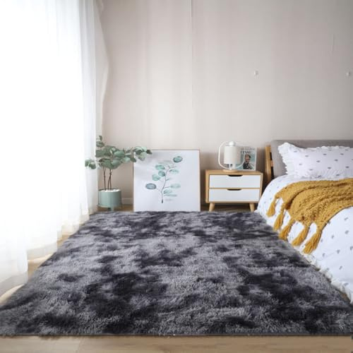 YNNHUDEEP Flauschig Hochflor Teppich (Dunkelgrau, 120x160cm)