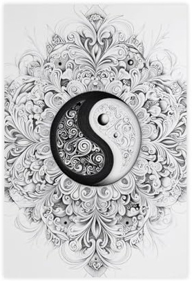 Aufwendiges Yin und Yang Blumen-Kunst, Leinwand-Poster, Wandkunst, Dekordruck, Bild Gemälde für Wohnzimmer, Schlafzimmer, Dekoration, 30 x 45 cm