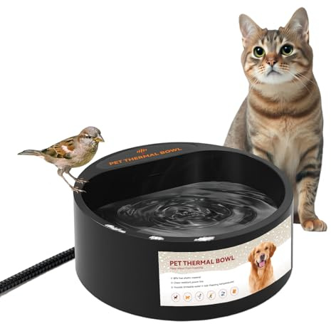 PETLESO Heated Dog Bowl, Heated Water Bowl for Outdoor Cats, 2.2L Winter Heating Dog Water Bowl with AntiBite Wire, Pet Warm Dish Smart Thermal Bowl for Outdoor Animal, Chickens Rabbits Birds, Black
