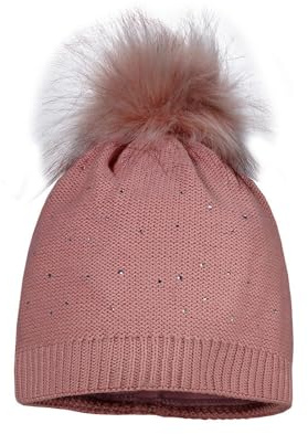 maximo Kids Girl-Mütze, Pompon Strass, Fleecestreifen