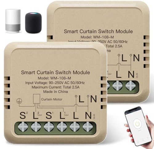 2 Stück Wlan Alexa Smart Rolladenschalter Modul mit Prozentanpassung,Relais Rolladen Zeitschaltuhr für Rollladenmotor, Kompatibel mit Smart Life Tuya App/Alexa/Google, Neutralleiter erforderlich 4P