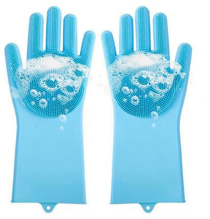1 Pair Dog Washing Gloves,Silicone All-In-One Dogs Cat Grooming Gloves Blue | Reusable Pet Cleaning Glove,Bathing Brush Gentle Deshedding Massaging for Dog Cats Anti-slip Shower Mitt with Hanging Hole