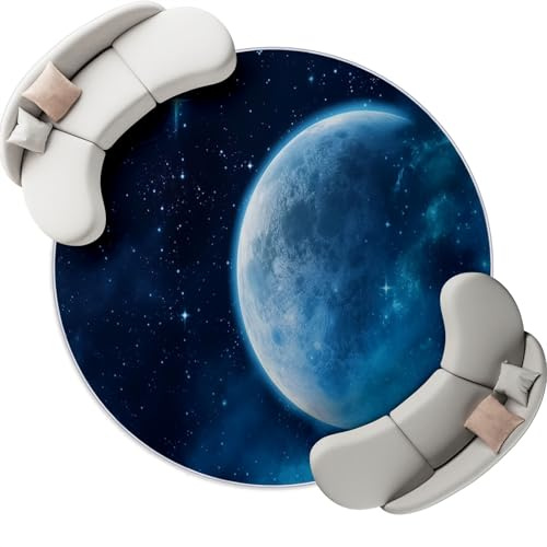 150 cm Runder Teppich, Waschbar rutschfest Fantasy Space Stars Earth Kurzflor Teppich für Wohnzimmer Schlafzimmer Esszimmer Kinderzimmer Flur rutschfest, Dark Blue