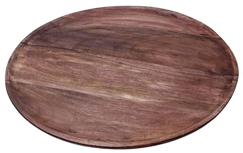 Spetebo Walnussholz Deko Tablett natur rund - 38 cm - Massivholz Servierteller glatt geschliffen - Dekoteller Holzteller Kerzenteller Kerzentablett Serviertablett Walnuss Holz Geschenk Kerzen Teller