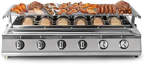 Potente barbecue a gas portatile a 6 fuochi, grande superficie di cottura antiaderente, ideale per giardino, patio, campeggio e roulotte (GPL)