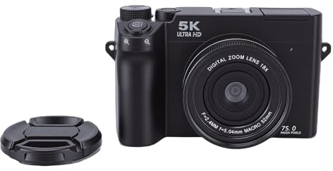 Fabater Digitalkamera für Fotografie, 5K 75 MP WiFi-Vlogging-Kamera mit Zwei Objektiven, Blitzlicht und Mikrofon, 18-facher Zoom, 8 Modi, Reisekameras für Reiseanfänger (Black)